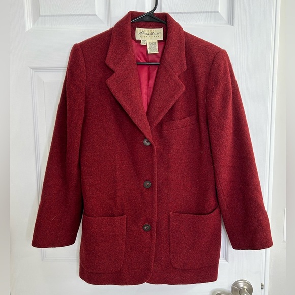 Eddie Bauer Vintage 100% Wool Blazer Pea Coat Red Size Petite XS Winter Ladies - Picture 1 of 10